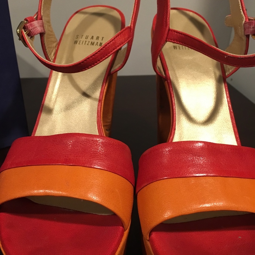 Stuart Weitzman Red & Orange Platform Heels- Size… - image 3